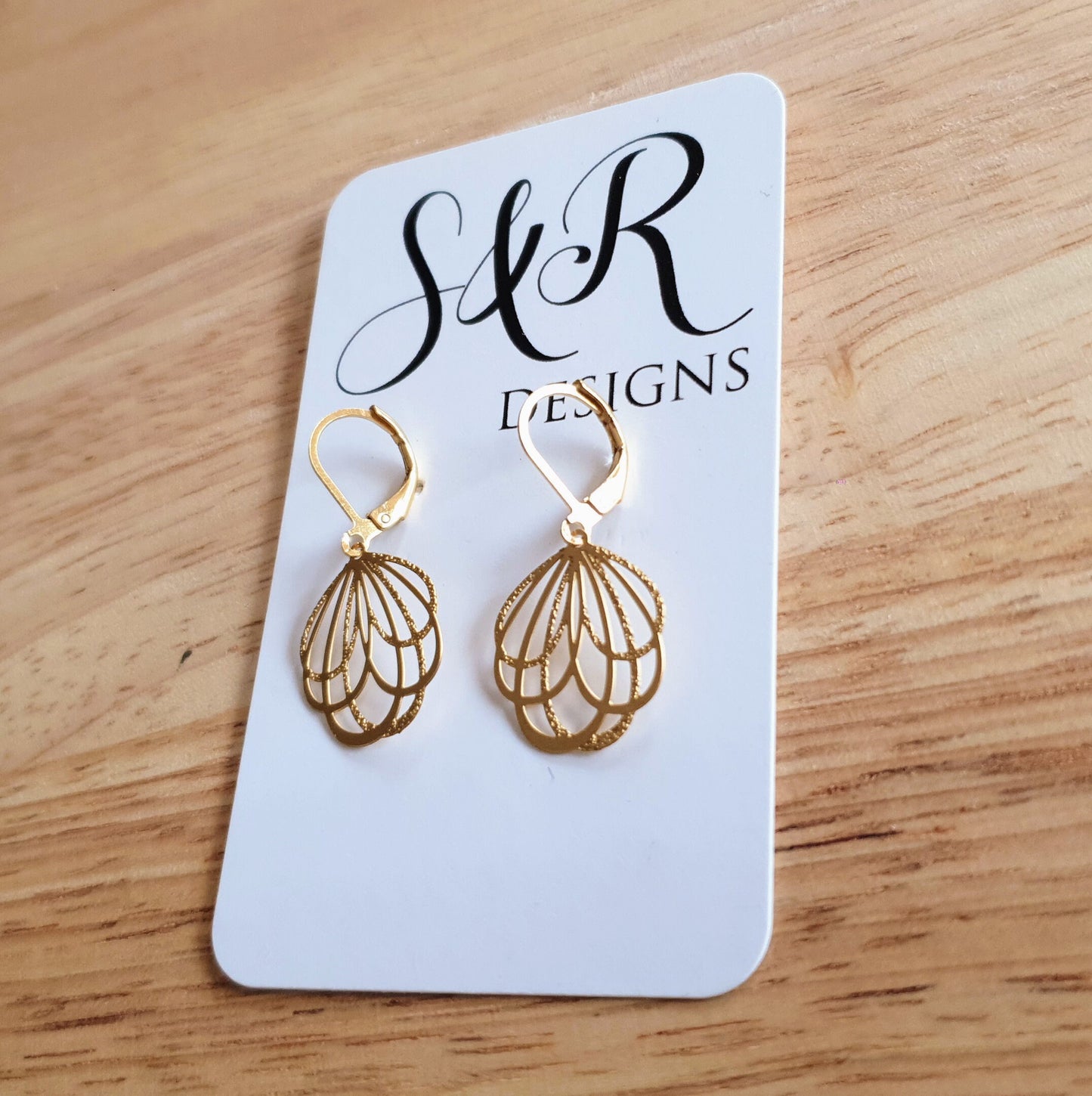 Gold Dainty Filigree Flower Leverback Earrings, Stainless Steel Statement Dangle Drop Minimalist Earrings.
