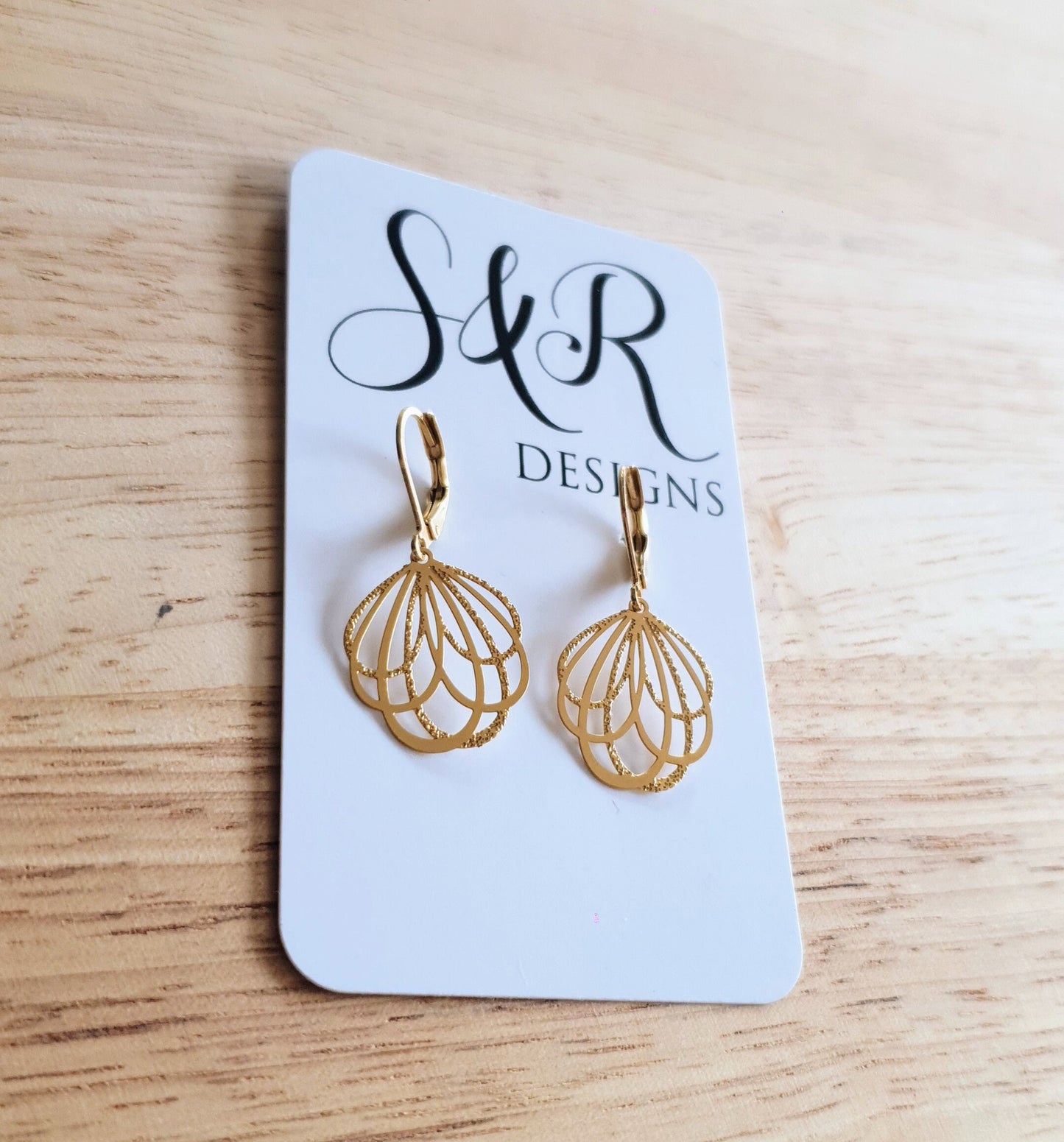 Gold Dainty Filigree Flower Leverback Earrings, Stainless Steel Statement Dangle Drop Minimalist Earrings.