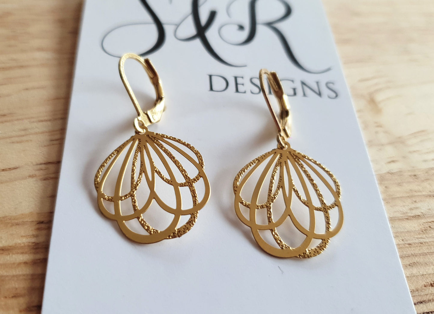 Gold Dainty Filigree Flower Leverback Earrings, Stainless Steel Statement Dangle Drop Minimalist Earrings.