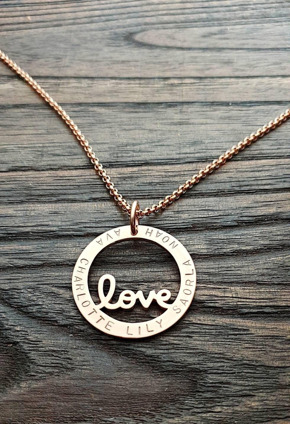 Love Necklace, Personalised Necklace, Hand Stamped Necklace Design Pendant Stainless Steel. Valentines Day, Mothers Day, Sister, Grandmother