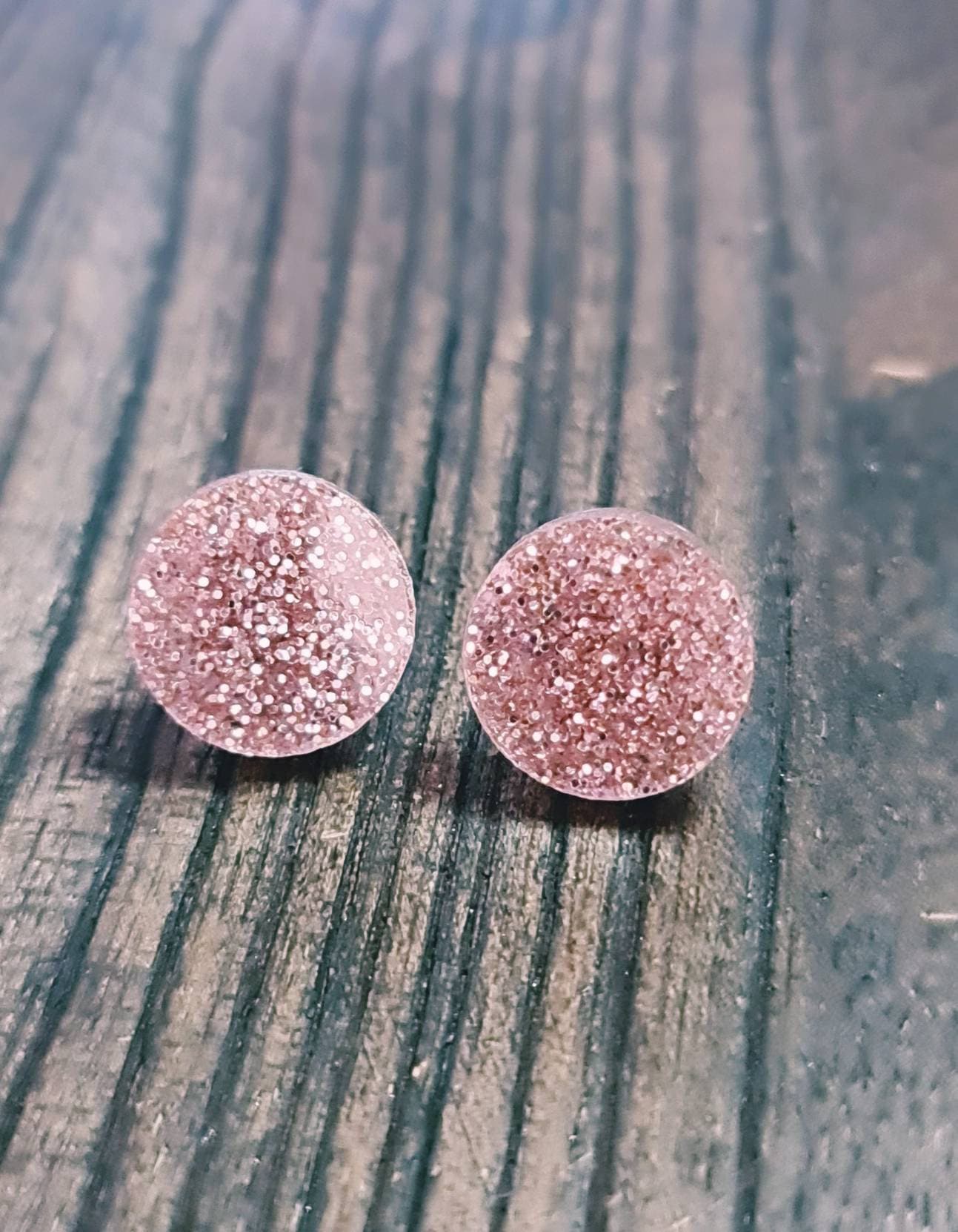 Champagne Blush Glitter Circle Stud Earrings, Acrylic Earrings, Stainless Steel Earrings.