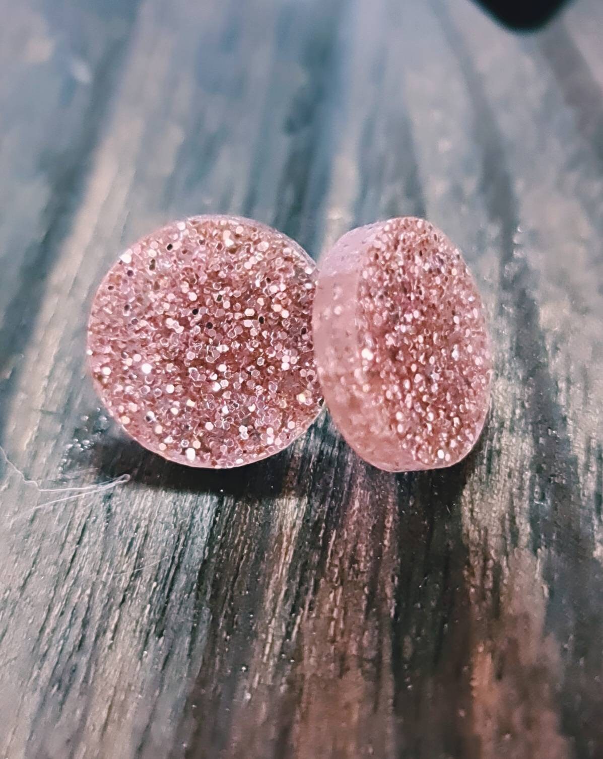 Champagne Blush Glitter Circle Stud Earrings, Acrylic Earrings, Stainless Steel Earrings.