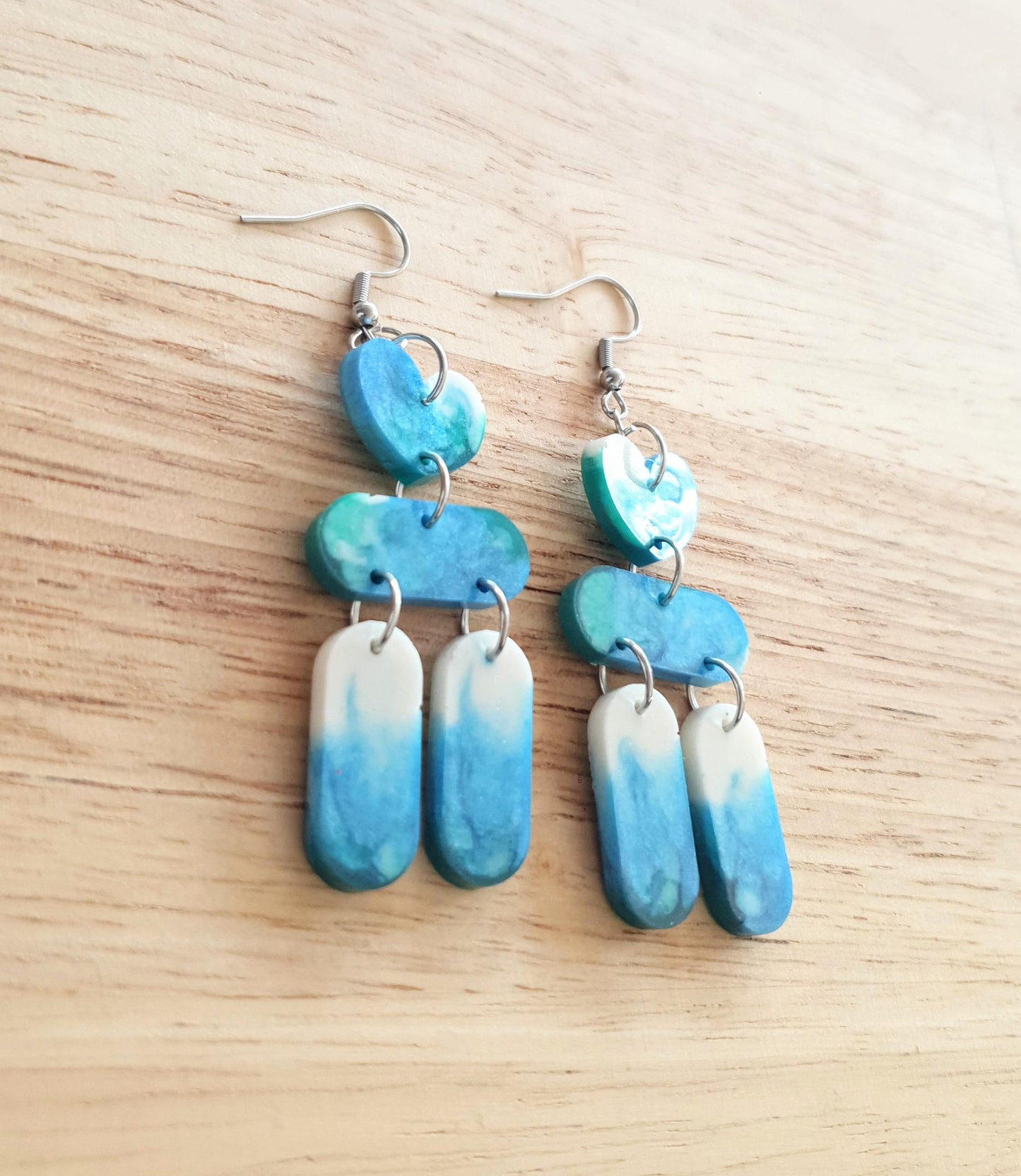 Chandelier Dangle Earrings, Heart Long Drop Earrings, Dangle Statement Earrings, Beachy Wear, Stainless Steel