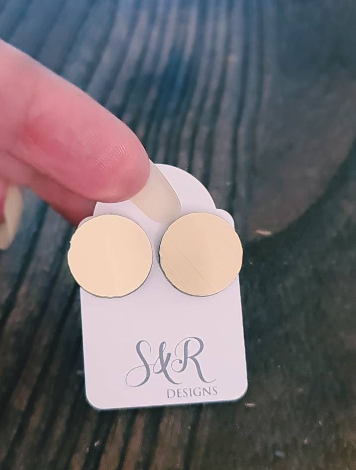 Metalic Gold Circle Stud Earrings, Acrylic Earrings, Stainless Steel Earrings.