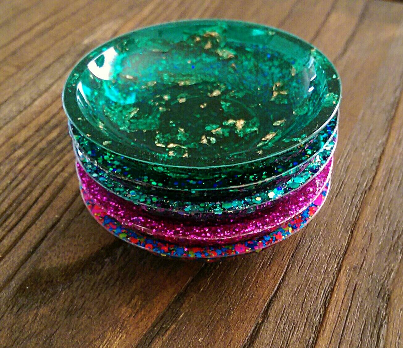 Red Ring Trinket Dish, Red Glitter Mix Hand Made Resin Dish