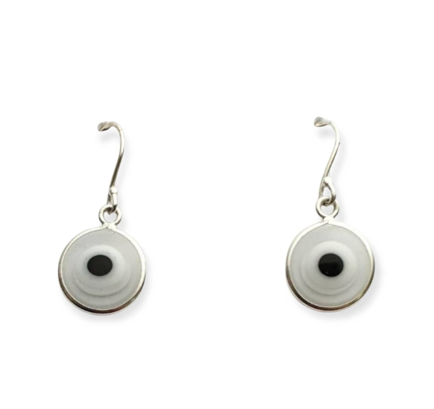 Evil Eye Drop Earrings, Sterling Silver White Evil Eye Dangle Earrings, Mati Dangle Earrings