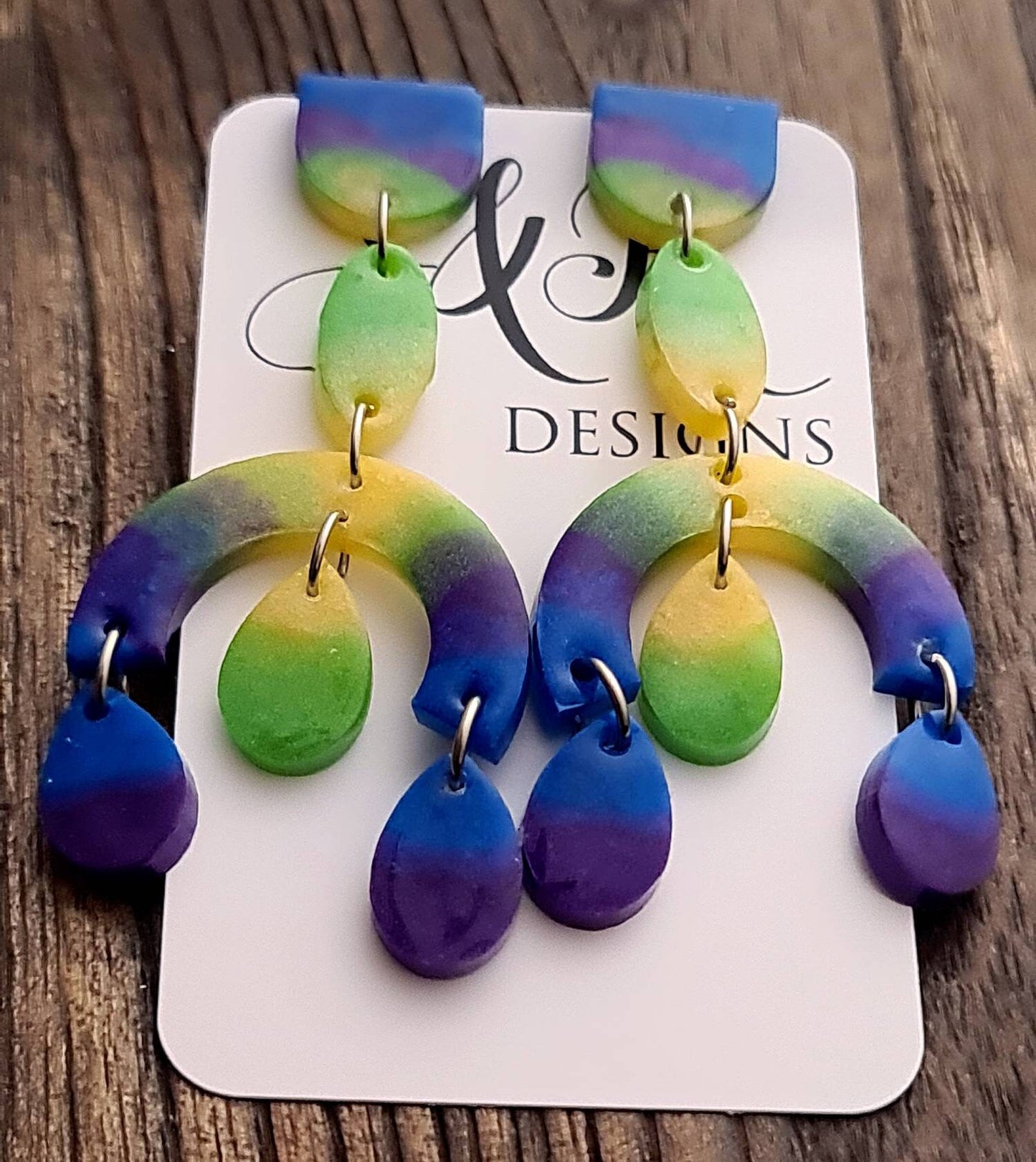 Large Oversized Multicoloured Chandelier Dangle Earrings, Blue, Purple, Green, Yellow Dangles, Statement Long Glitter Earrings