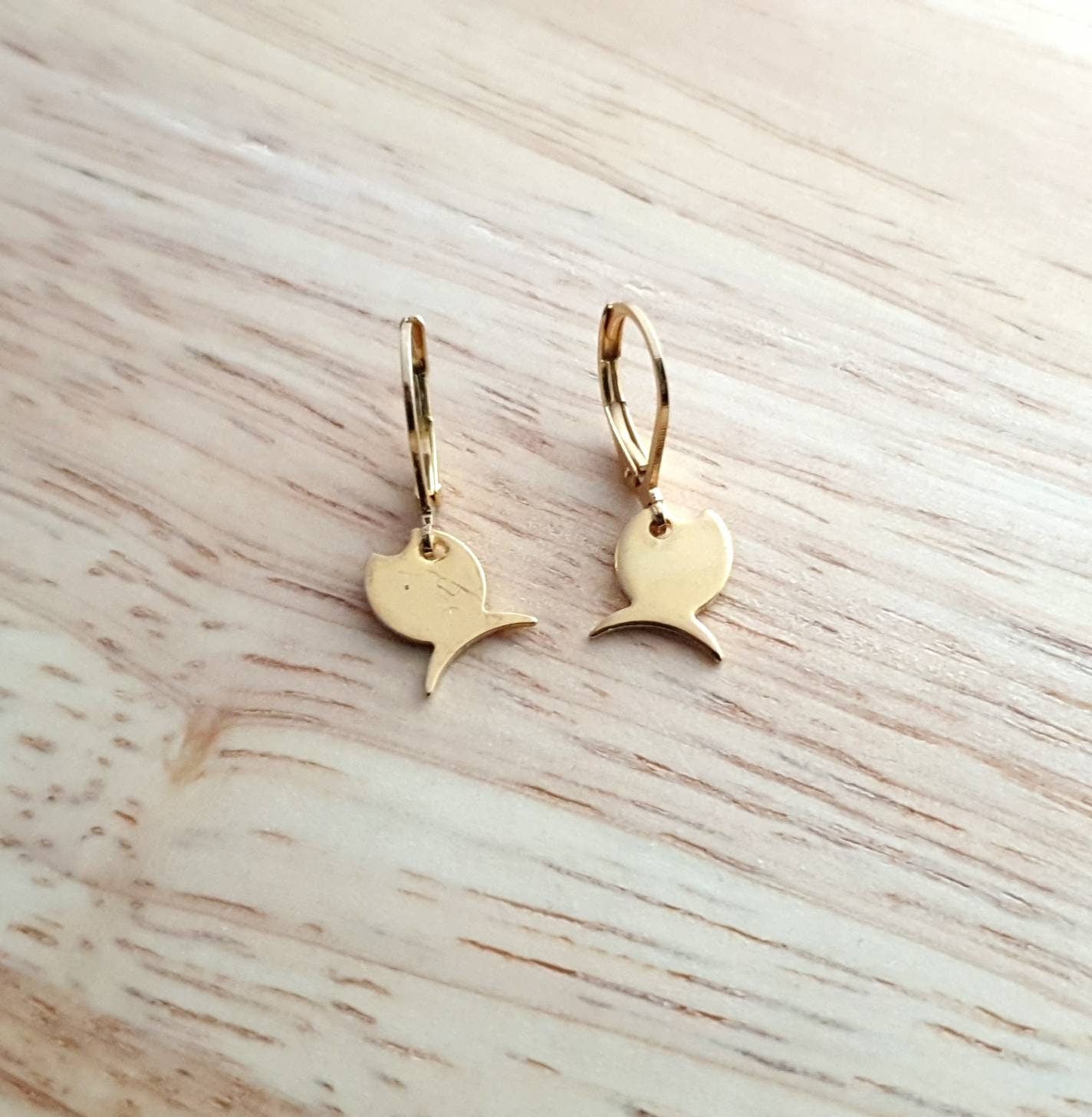 Gold Fish Drop Earrings, Minimalist Dangles, Stainless Steel Leverback, Lightweight Jewellery Hypoallergenic