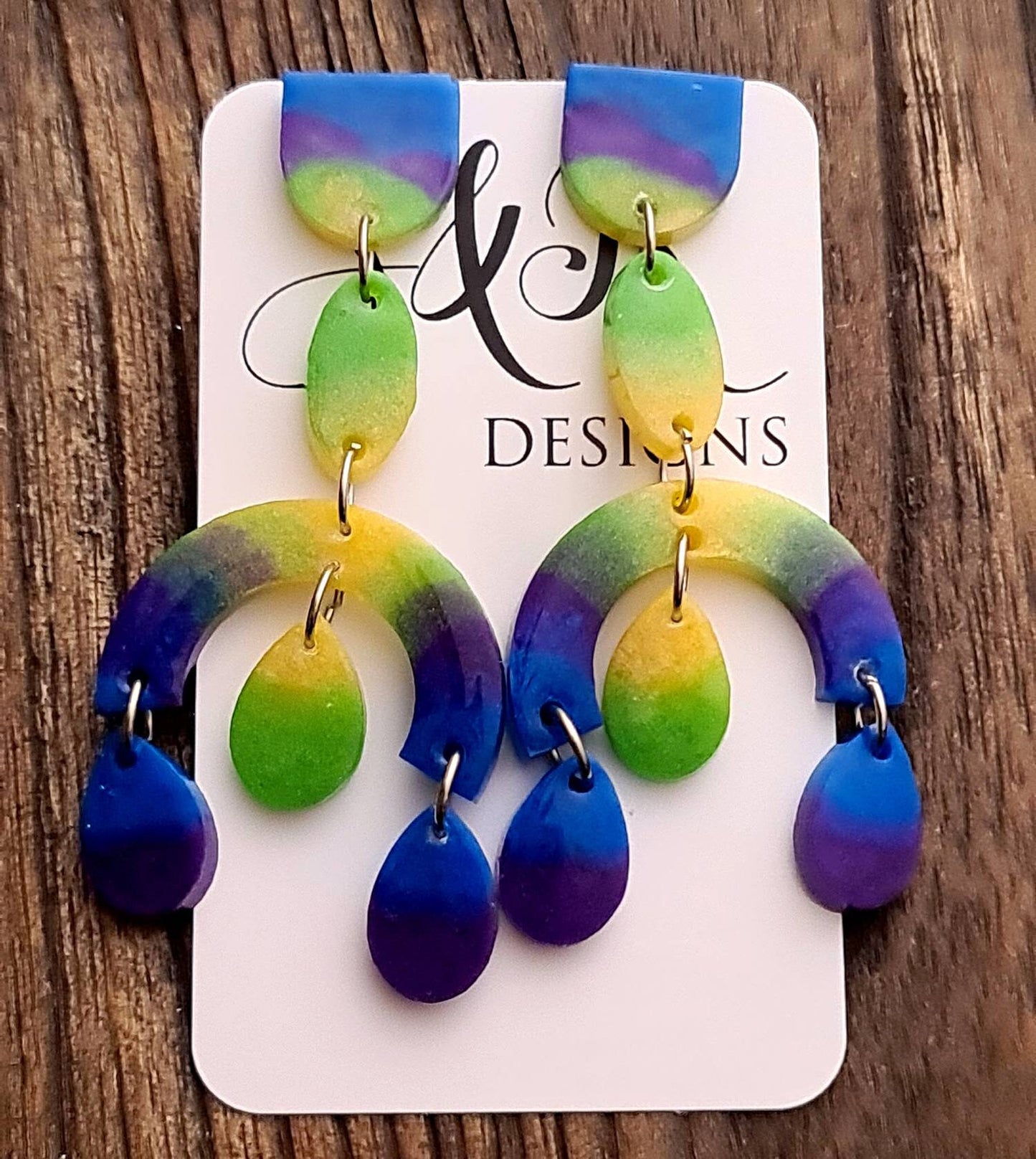 Large Oversized Multicoloured Chandelier Dangle Earrings, Blue, Purple, Green, Yellow Dangles, Statement Long Glitter Earrings