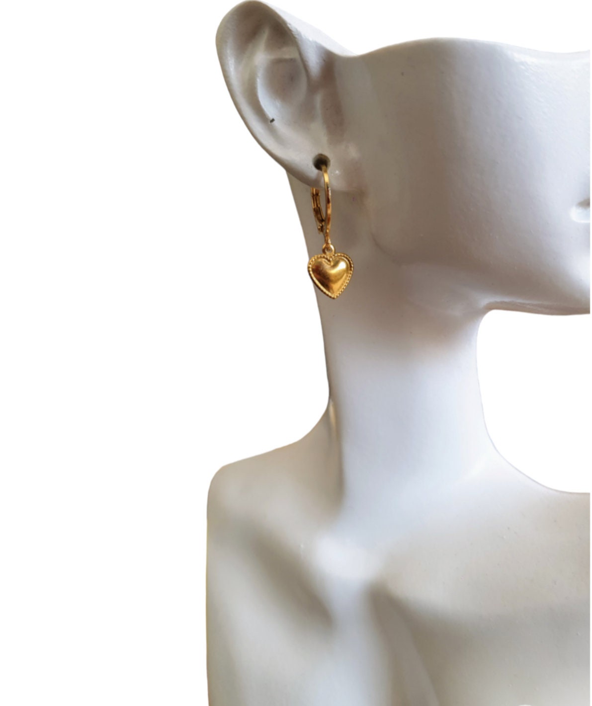 Gold Heart Earrings, Minimalist Heart Drop Earrings, Gold Stainless Steel Dangle Drops, Choose Leverback or Hook Earwire Earrings.