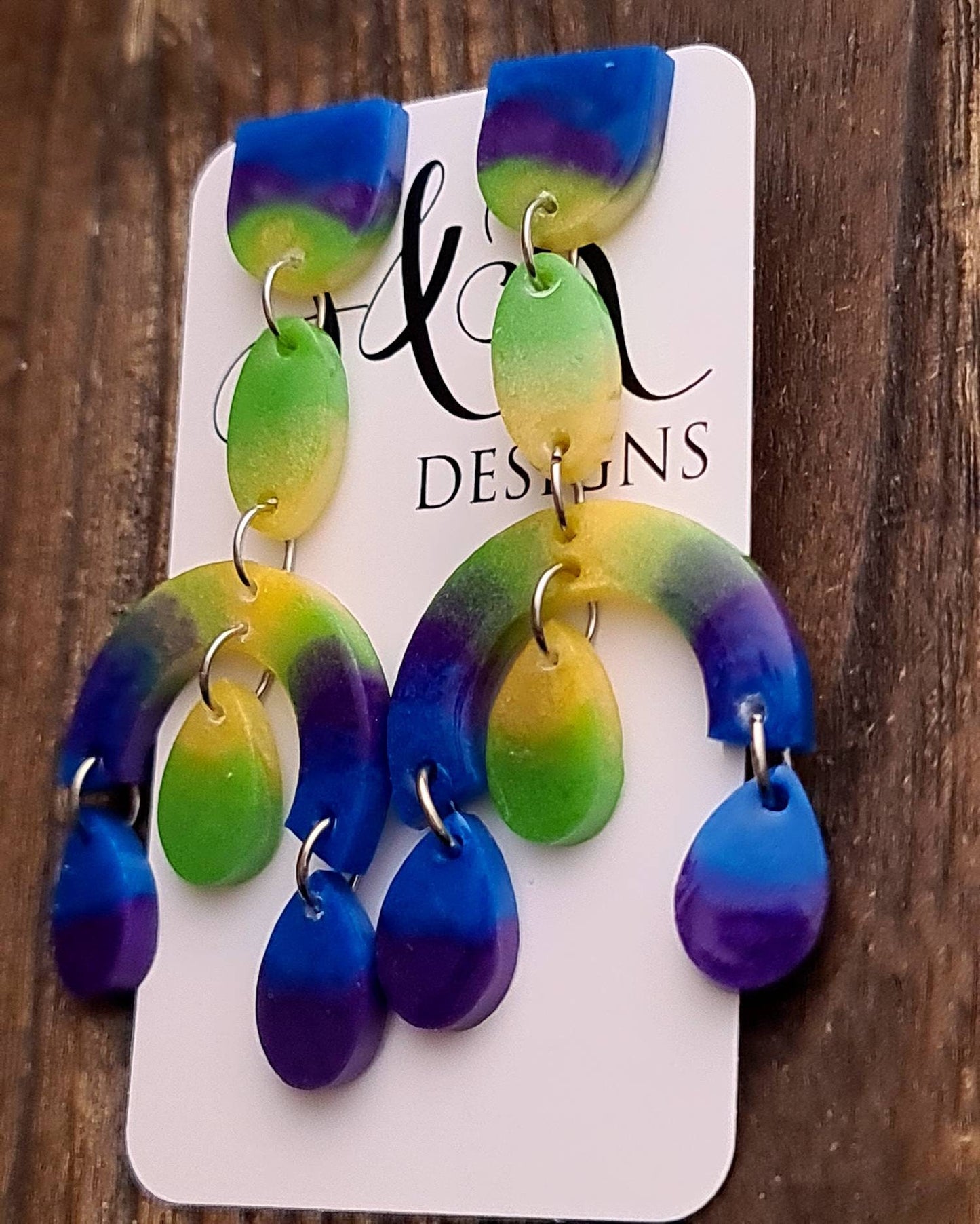 Large Oversized Multicoloured Chandelier Dangle Earrings, Blue, Purple, Green, Yellow Dangles, Statement Long Glitter Earrings