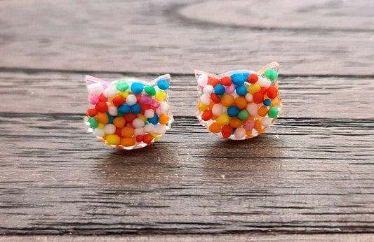 Cat Earrings, Colorful Sprinkle Stud Earrings, Cat Resin Earrings, Real Candy 100s & 1000s Earrings made with Stainless Steel.