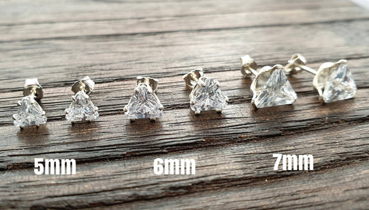 Sterling Silver CZ Triangle Cut Stud Earrings, Cubic Zirconia Clear Stud Earrings, Trillion Cz Studs, Trillion Cut Studs 5mm, 6mm, 7mm
