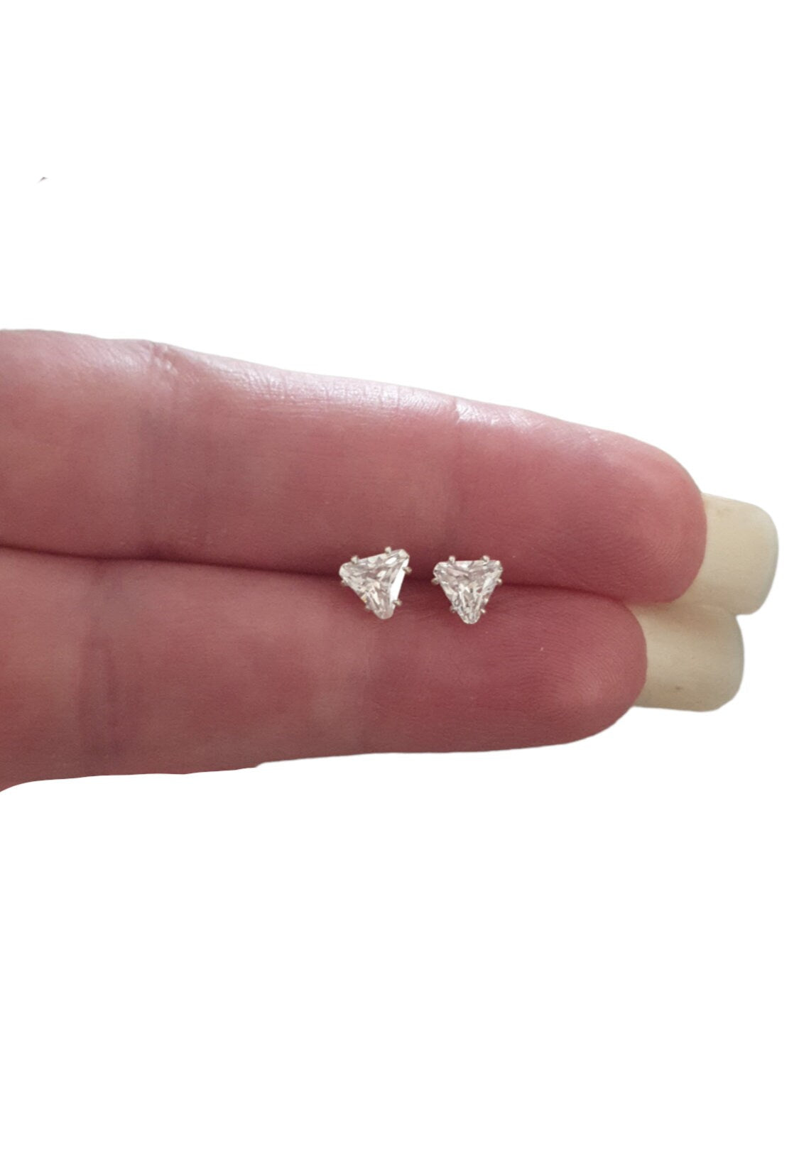 Sterling Silver CZ Triangle Cut Stud Earrings, Cubic Zirconia Clear Stud Earrings, Trillion Cz Studs, Trillion Cut Studs 5mm, 6mm, 7mm