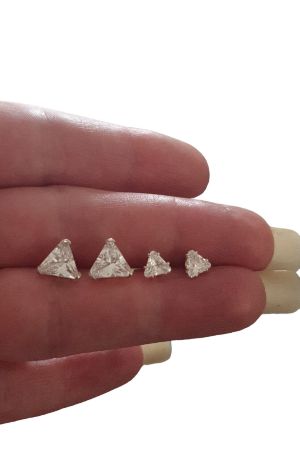 Sterling Silver CZ Triangle Cut Stud Earrings, Cubic Zirconia Clear Stud Earrings, Trillion Cz Studs, Trillion Cut Studs 5mm, 6mm, 7mm