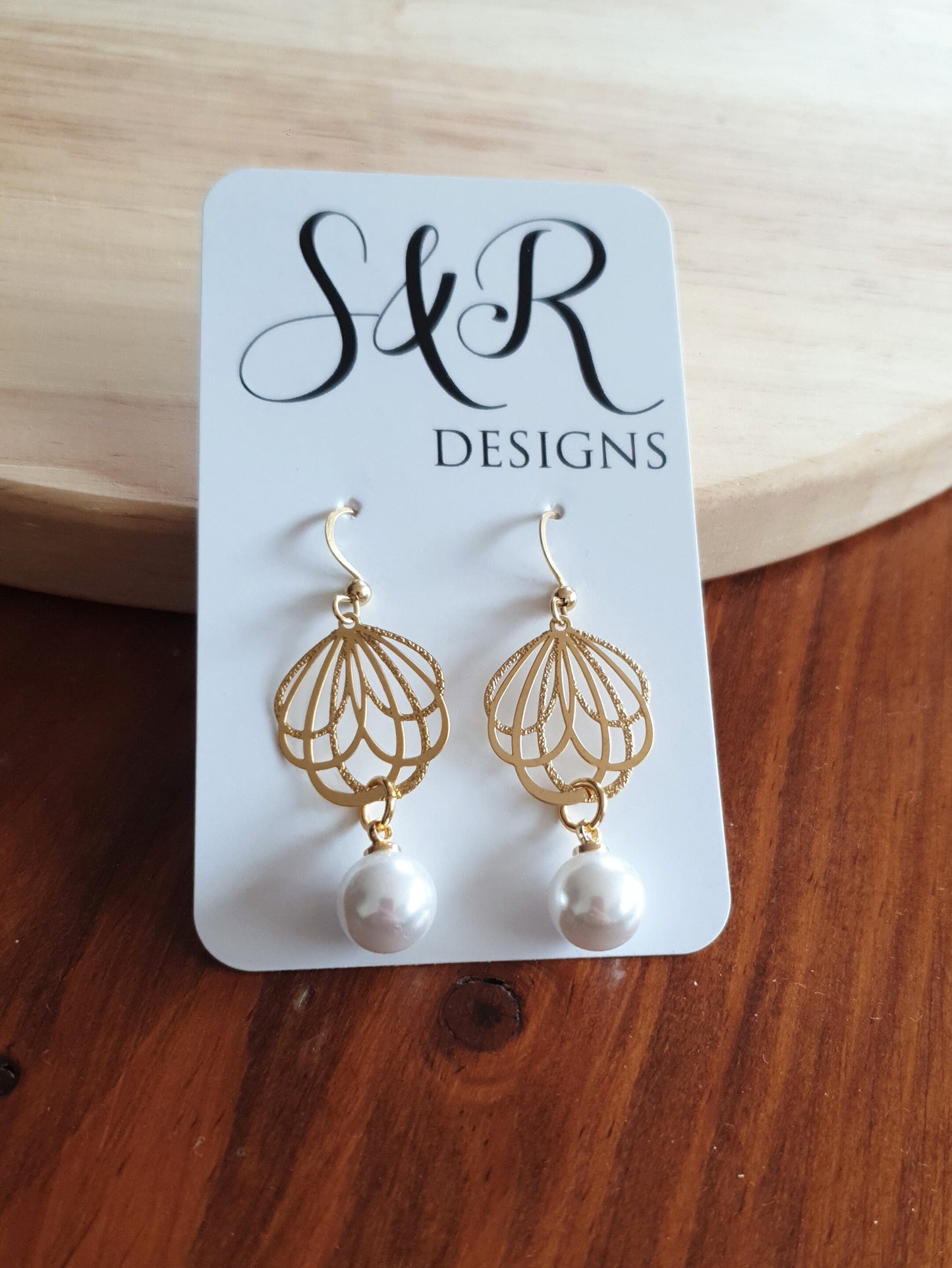 Gold Dainty Filigree Flower with Faux Pearl Leverback Earrings, Stainless Steel Statement Dangle Drop Minimalist Earrings. Pearl Drops.
