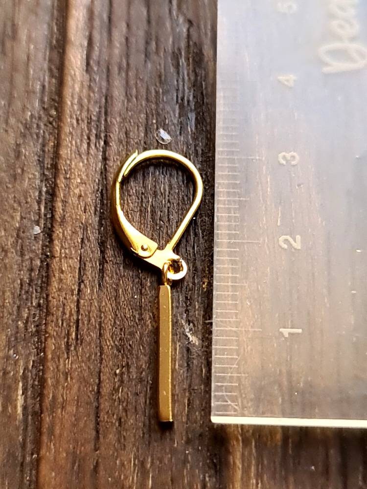 Gold Bar Earrings, Stainless Steel Dangle Leverback Earrings, Hook Earrings.