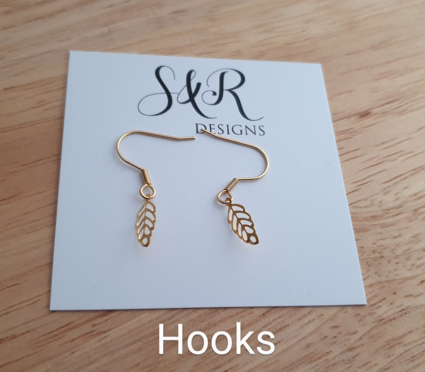 Tiny Dainty Leaf Threader Gold Earrings, Stainless Steel Dangle Choose Thread Earrings, Hook or Leverback Earrings.