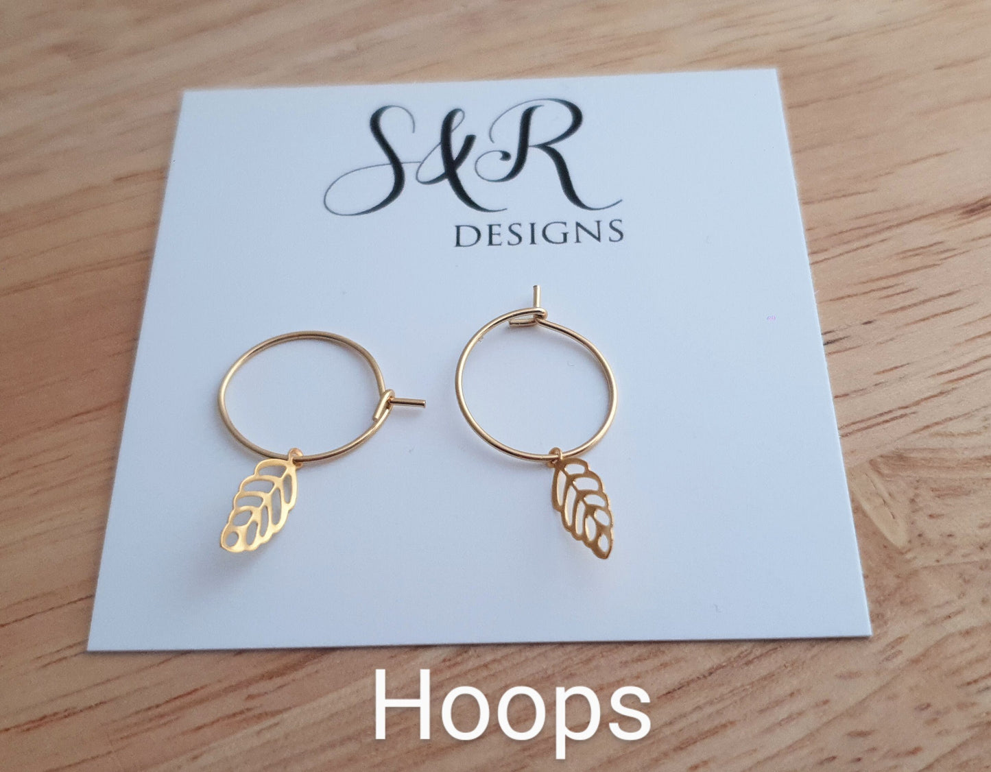 Tiny Dainty Leaf Threader Gold Earrings, Stainless Steel Dangle Choose Thread Earrings, Hook or Leverback Earrings.