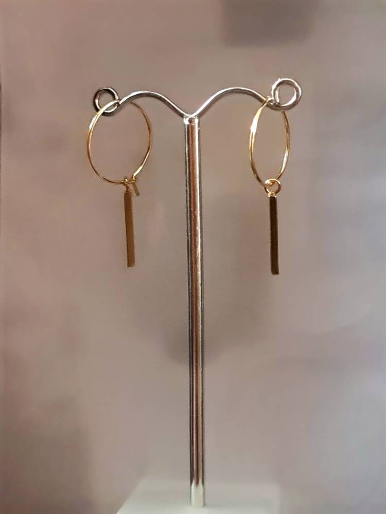 Gold Bar Hoop Earrings, Stainless Steel Dangle Bar Earrings, Choose Hoop, Leverback, Earwire Hook or Threaders
