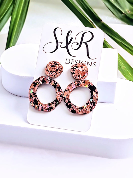 Circle Dangle Drop Earrings, Statement Asymmetric Organic Circle, Rose Gold Black Acrylic Dangle Earrings, Hypoallergenic Gift for Her