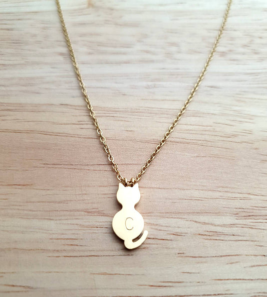 Personalized Gold or Silver Cat Necklace, Hand Stamped Personalised Cat. Initial Cat Necklace, Choose colour Silver or Gold