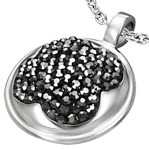 Stainless Steel Black Crystal Flower Pendant Necklace 18" 45cm Chain