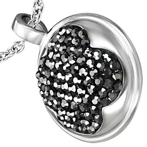Stainless Steel Black Crystal Flower Pendant Necklace 18" 45cm Chain
