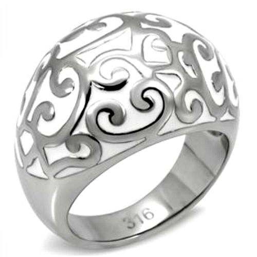 Stainless Steel Dome Ring Tusk Intricate Swirl Enamel Dome Ring Size 7 US N AU