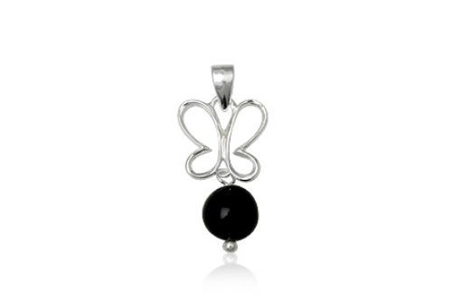 Sterling Silver Butterfly with Jade or Onyx Ball Pendant