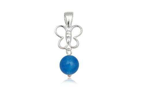 Sterling Silver Butterfly with Jade or Onyx Ball Pendant
