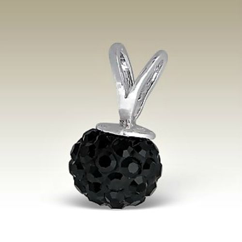 Sterling Silver Jet Black Crystal Ball Pendant Necklace, 18" 45cm Chain