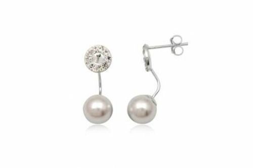 Sterling Silver Faux Pearls Preciosa Crystals Clear Earrings