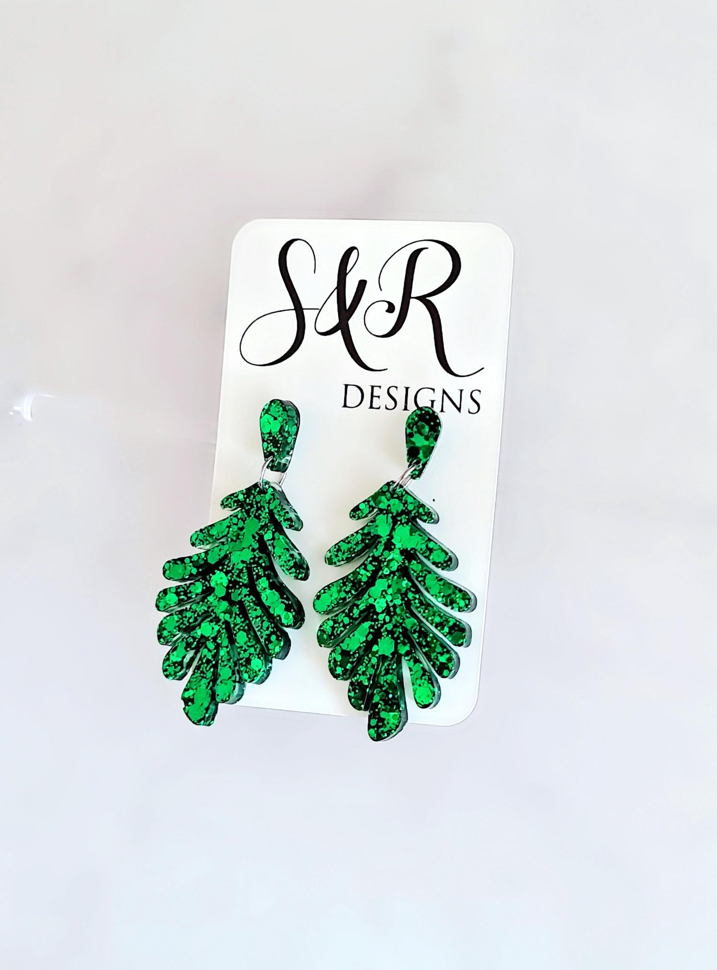 Emeral Green Leaves Dangle Drop Earrings, Glitter Resin Leaf Earrings, Bold Statement Jewellery Handmade, Gift for her, Hypoallergenic Studs