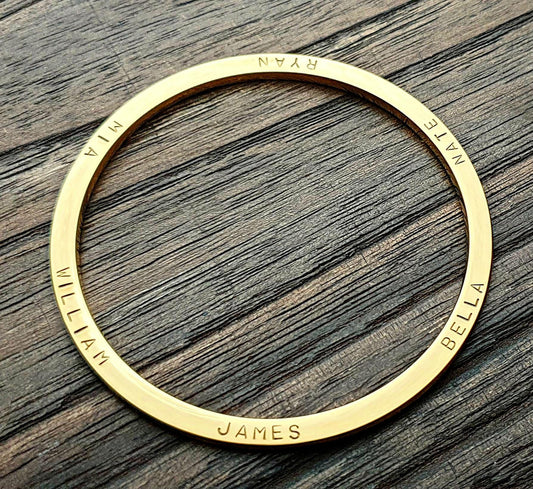 Personalised Bangle, Hand Stamped Names Personalized Bangle. Choose Silver, Gold or Rose Gold & Size, Mothers Day, 18th, 21st Birthday Gift