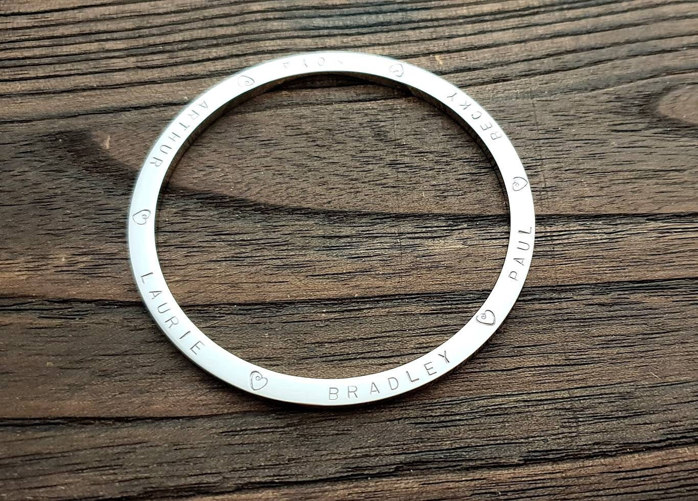 Personalised Bangle, Hand Stamped Names Personalized Bangle. Choose Silver, Gold or Rose Gold & Size, Mothers Day, 18th, 21st Birthday Gift