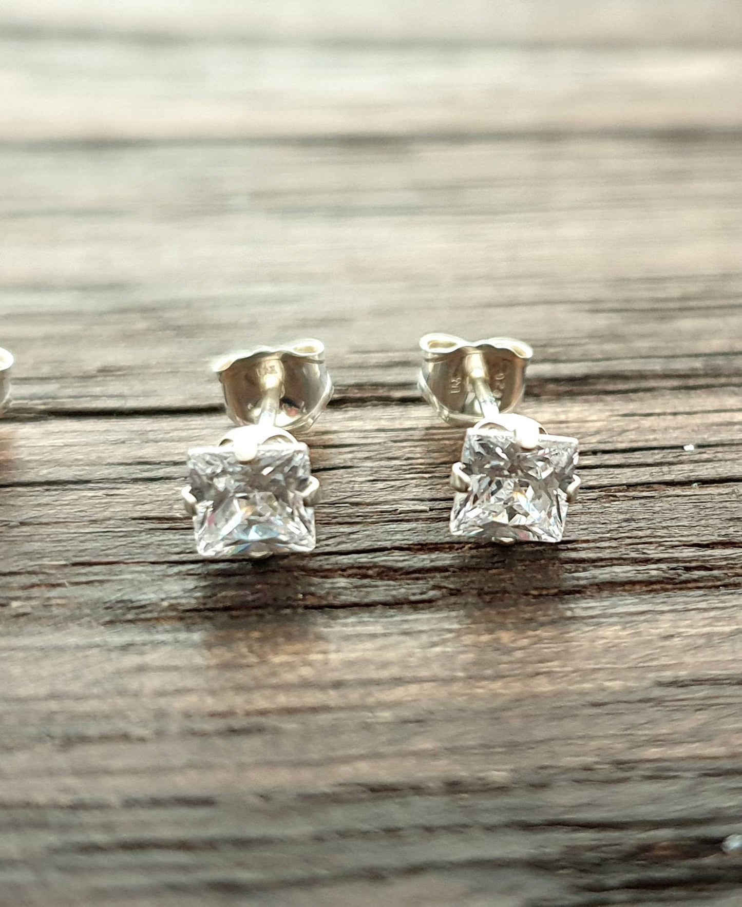 Sterling Silver CZ Square Stud Earrings, Cubic Zirconia Stud Earrings, Square Cz Studs, Princess Cut Studs 3mm 4mm 5mm 6mm 7mm 8mm 9mm, Pair