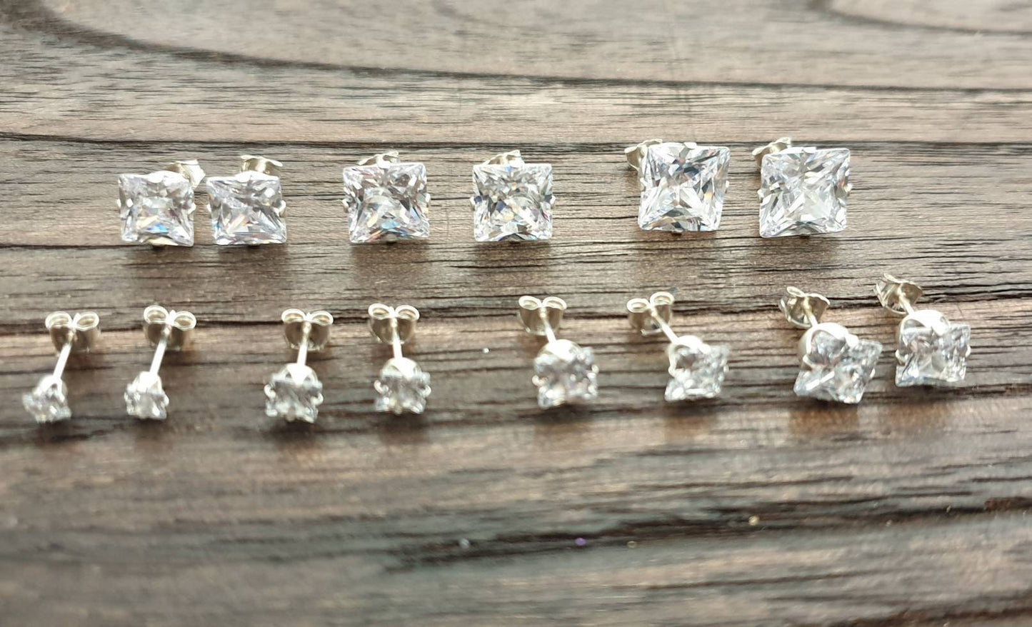 Sterling Silver CZ Square Stud Earrings, Cubic Zirconia Stud Earrings, Square Cz Studs, Princess Cut Studs 3mm 4mm 5mm 6mm 7mm 8mm 9mm, Pair