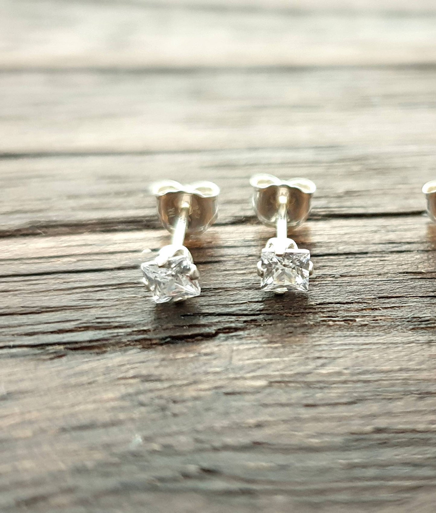 Sterling Silver CZ Square Stud Earrings, Cubic Zirconia Stud Earrings, Square Cz Studs, Princess Cut Studs 3mm 4mm 5mm 6mm 7mm 8mm 9mm, Pair