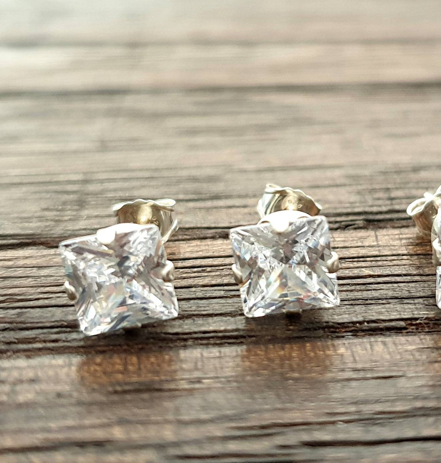 Sterling Silver CZ Square Stud Earrings, Cubic Zirconia Stud Earrings, Square Cz Studs, Princess Cut Studs 3mm 4mm 5mm 6mm 7mm 8mm 9mm, Pair