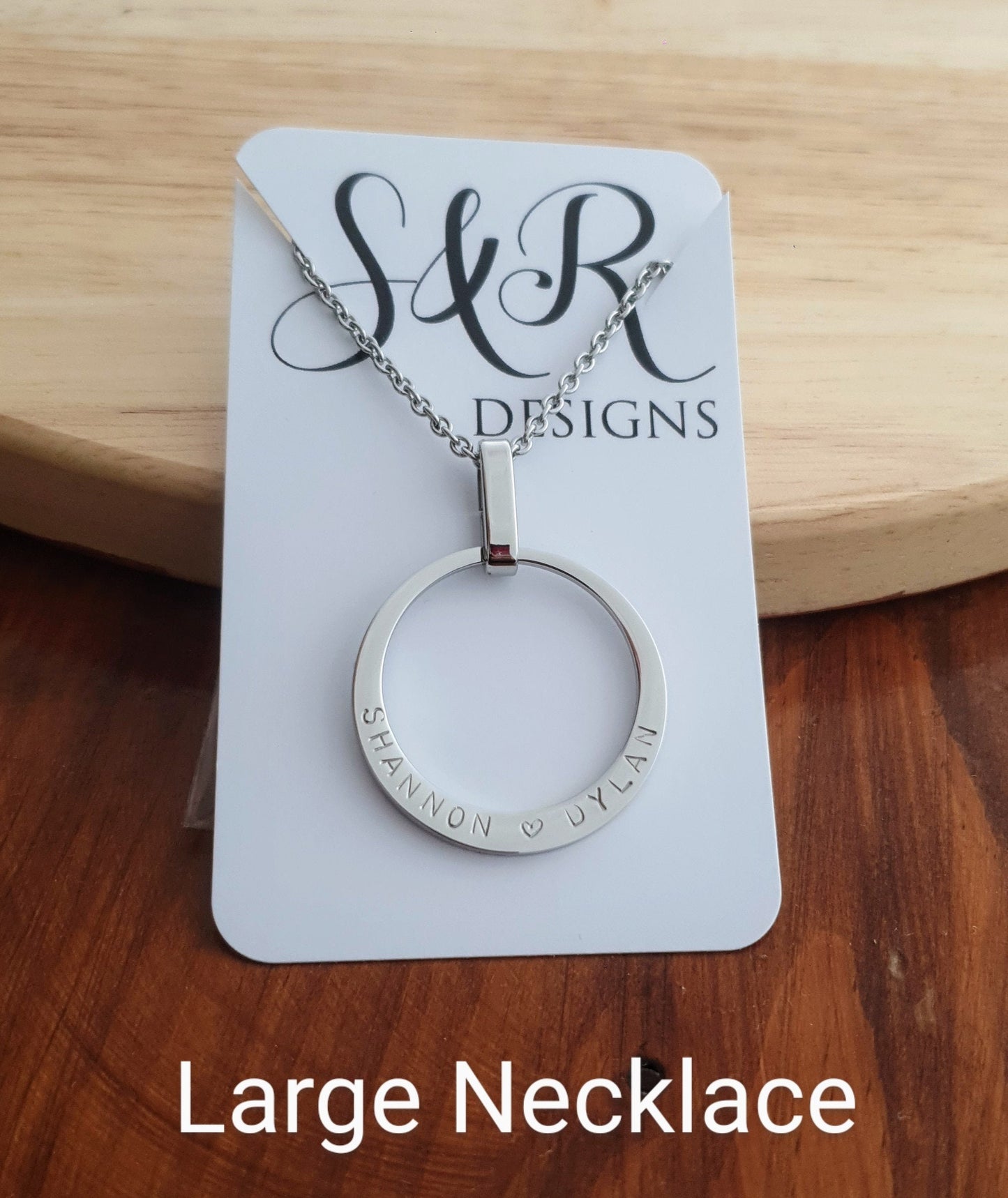 Personalised Offset Circle Name Necklace, Hand Stamped Necklace add names or words, Stainless Steel, Choose Colour and how many Links