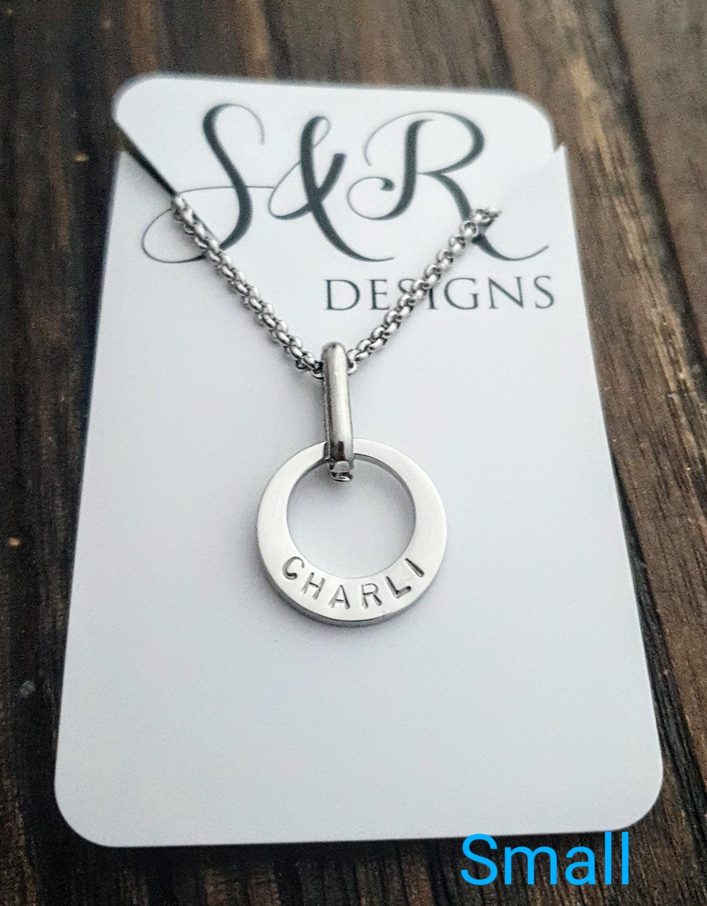 Personalised Offset Circle Name Necklace, Hand Stamped Necklace add names or words, Stainless Steel, Choose Colour and how many Links