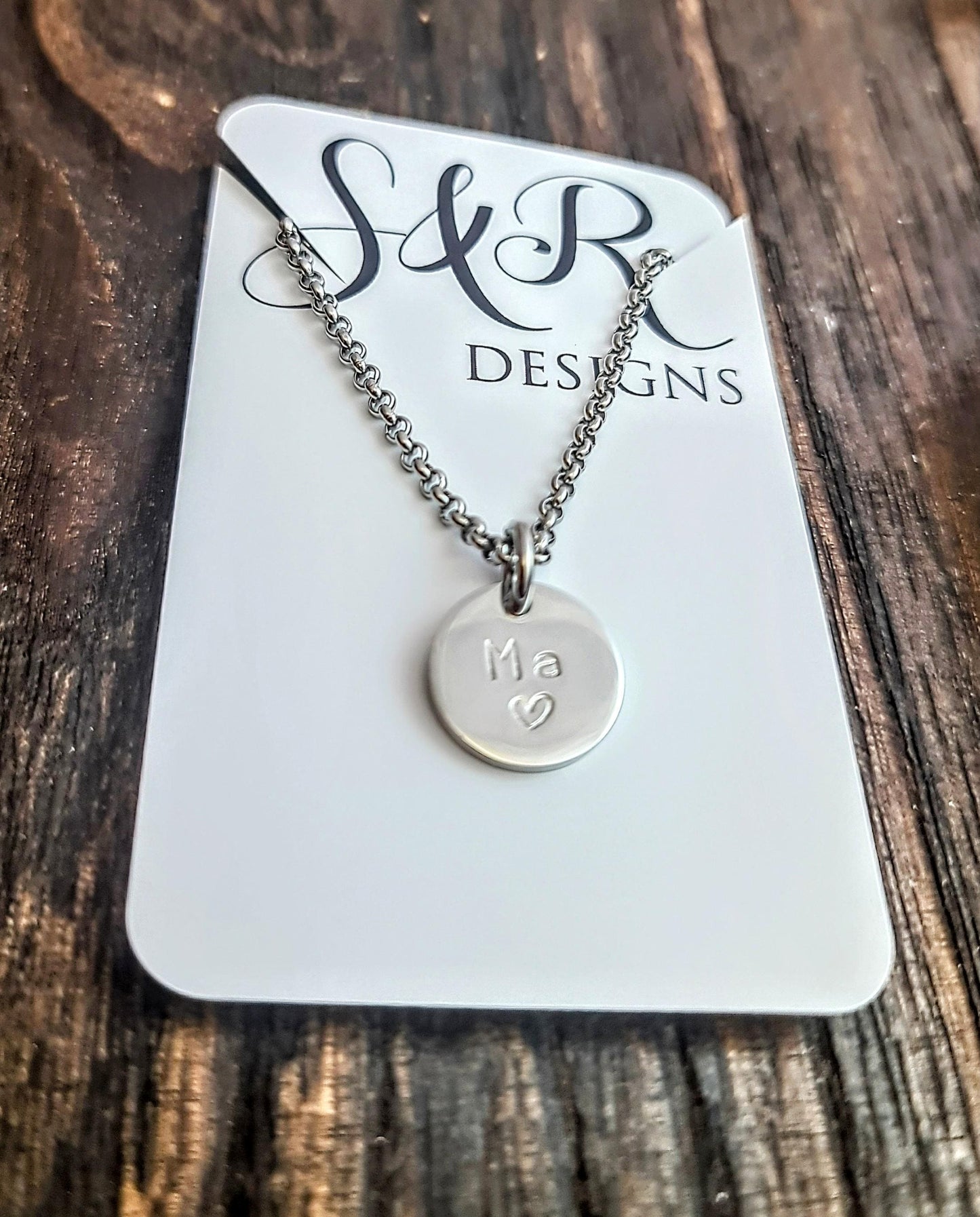 Custom Personalised Hammered Name Necklace, Hammered or Plain Circle Disc Personalized Gift, Hand Stamped, Choose colour. 15mm Shiny Disc
