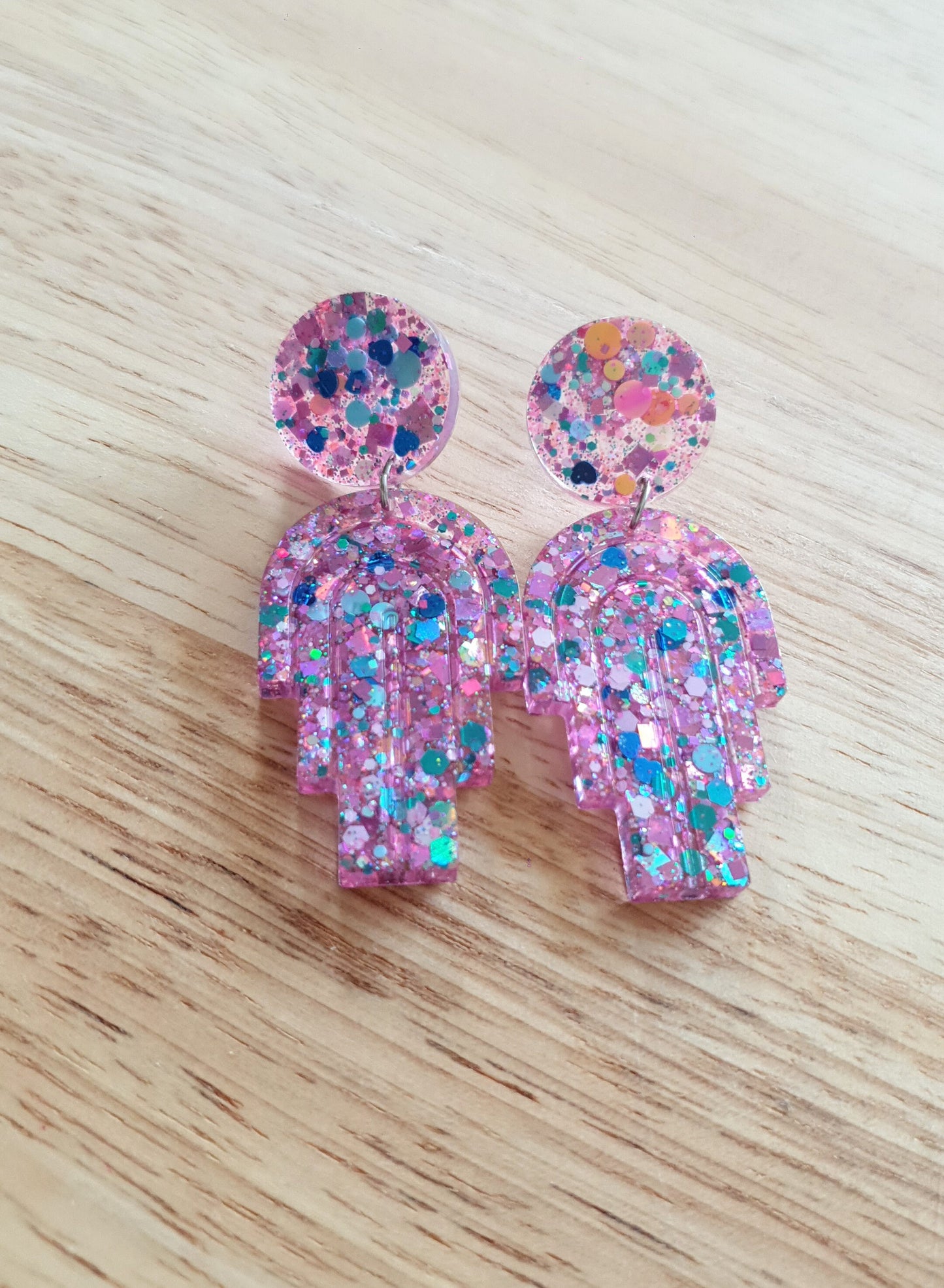 Glitter Resin Earrings, Pink Blue Teal Glitter Dangle Drop Earrings, Statement Handmade Resin Earrings