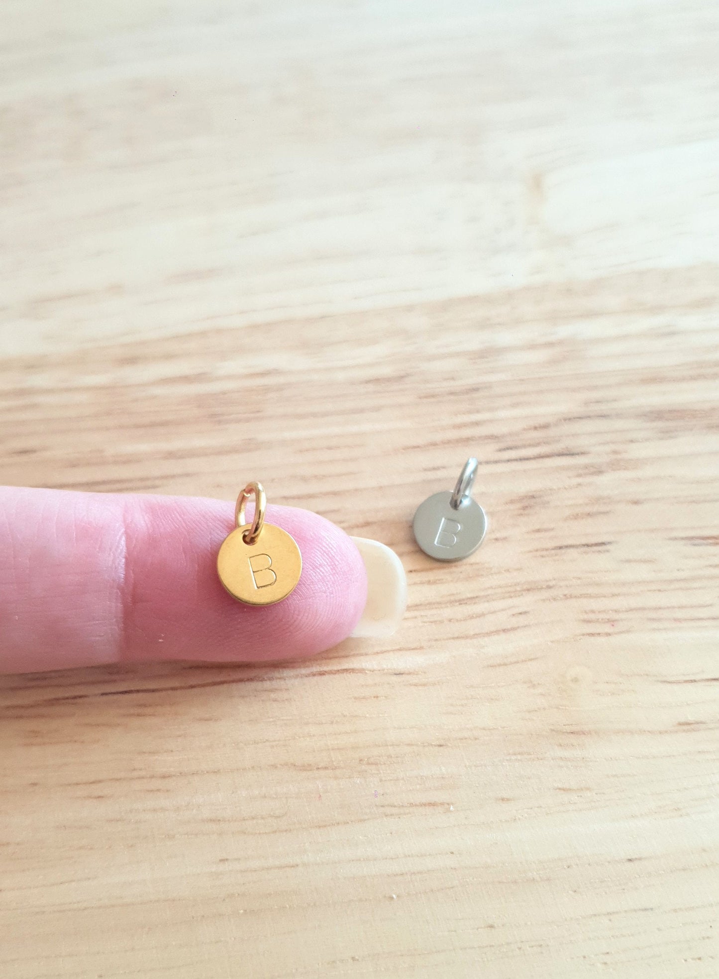 Personalised 8mm Disc Charm, Circle Disc Coin Style with Jump Ring Only in Gold or Silver Stainless Steel. Add to Bracelet or Chain