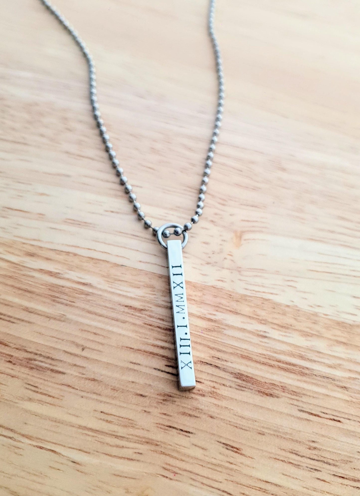Personalised Bar Necklace, Name Hand Stamped Necklace Bar, Stainless Steel, 4 Sided Bar Pendant Necklace. Gift for Him or Her