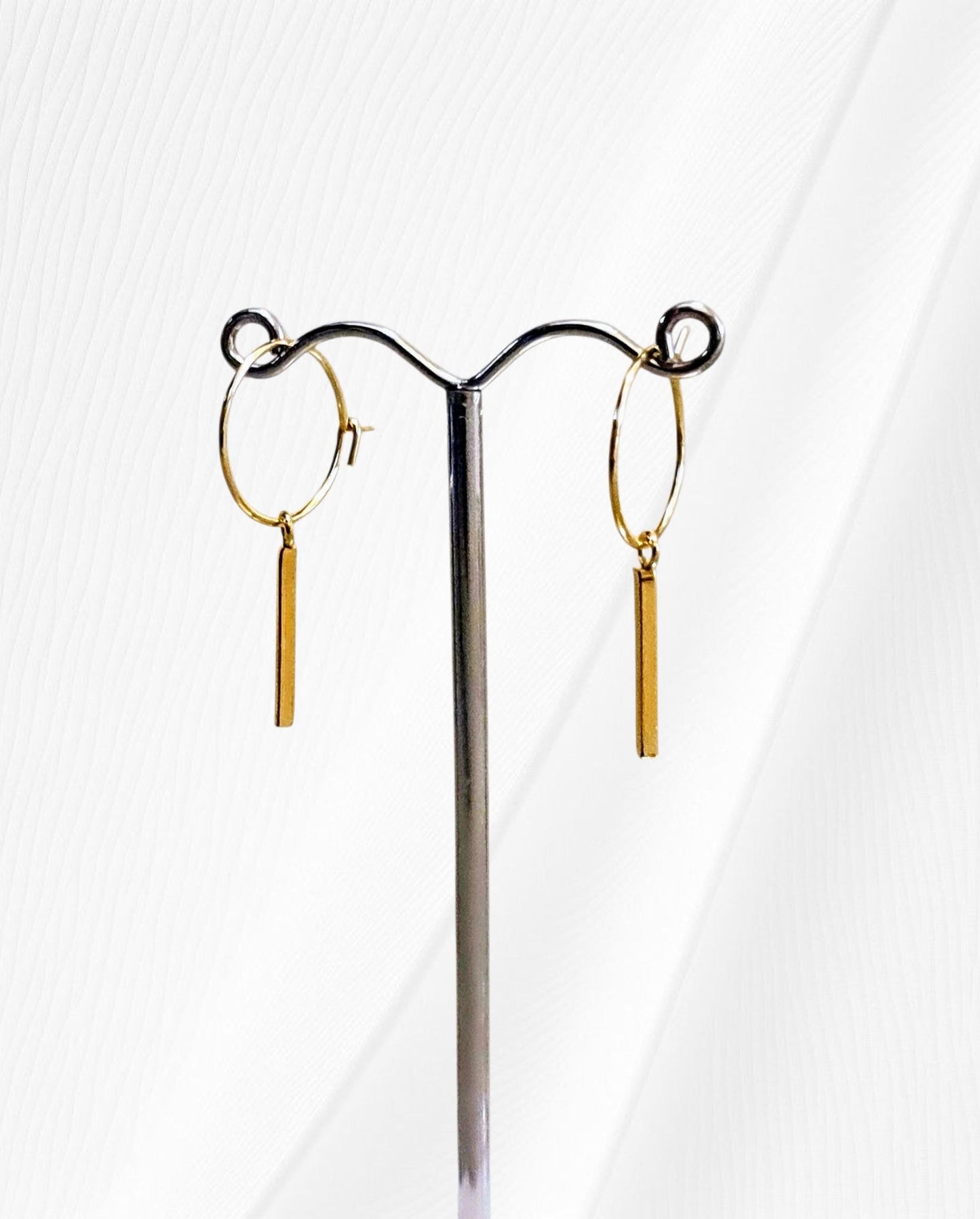 Gold Bar Hoop Earrings, Stainless Steel Dangle Bar Earrings, Choose Hoop, Leverback, Earwire Hook or Threaders