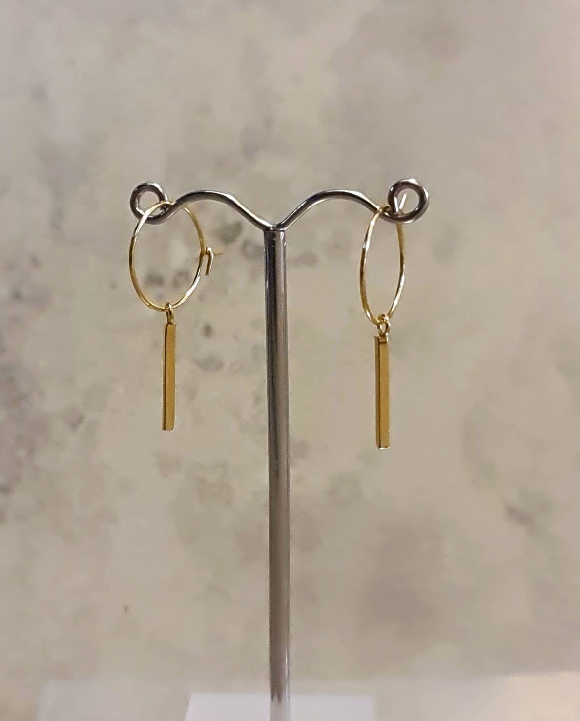 Gold Bar Hoop Earrings, Stainless Steel Dangle Bar Earrings, Choose Hoop, Leverback, Earwire Hook or Threaders