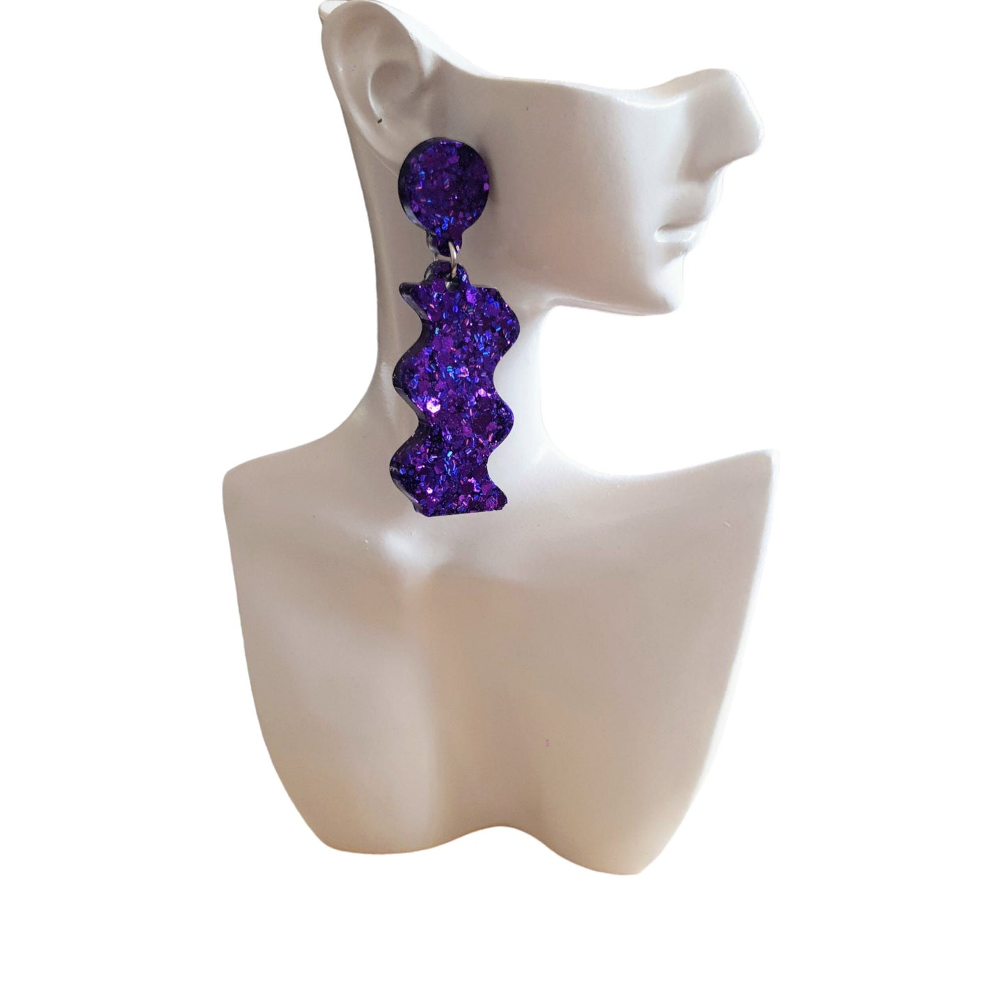 Purple Wave Dangle Drop Earrings, Purple Mix Glitters, Statement Handmade Resin Earrings