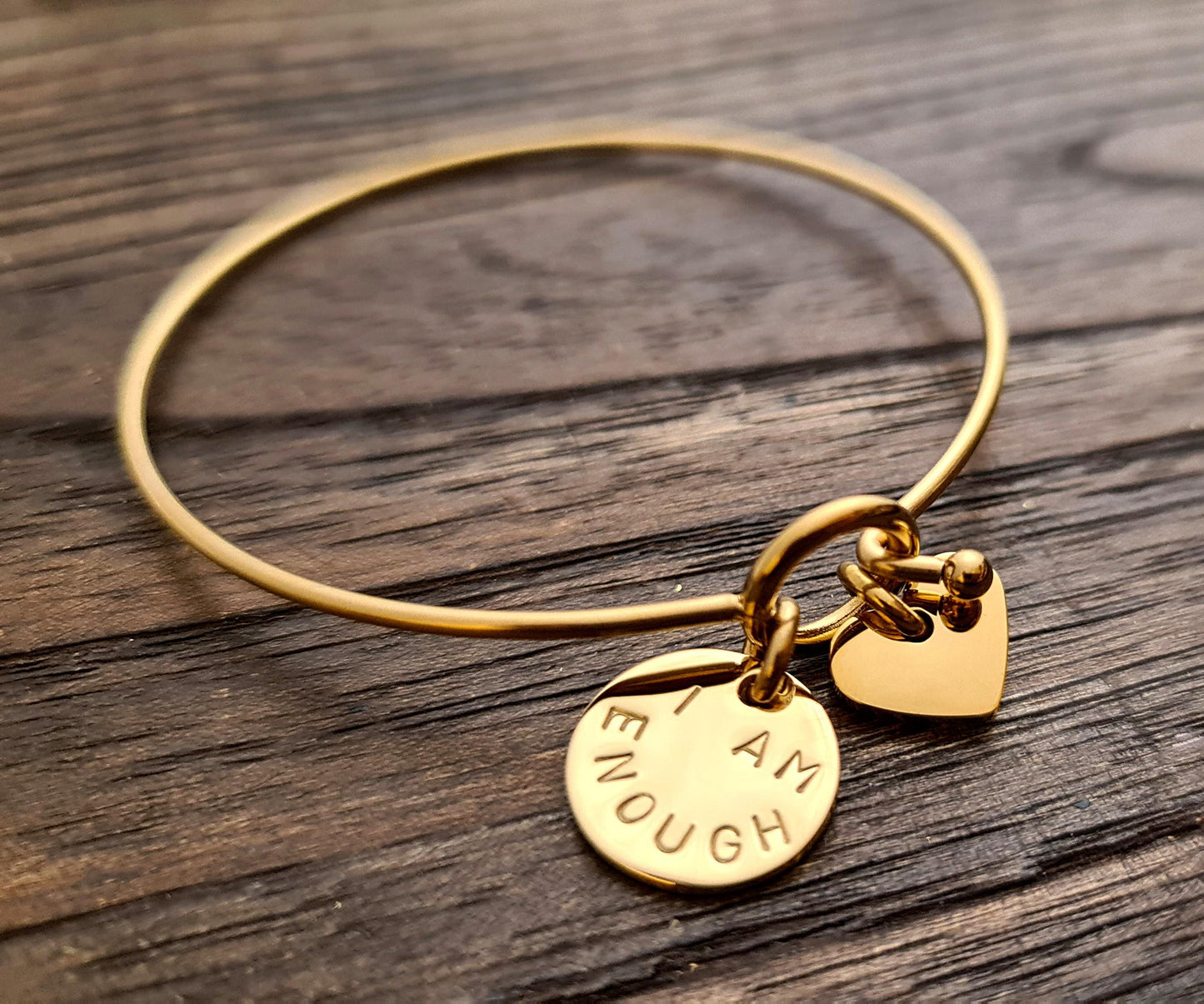 Personalised Hand Stamped Bangle with or without Heart Charm, Personalised Disc, Choose how many Disc Charms you want, Personalized Gift